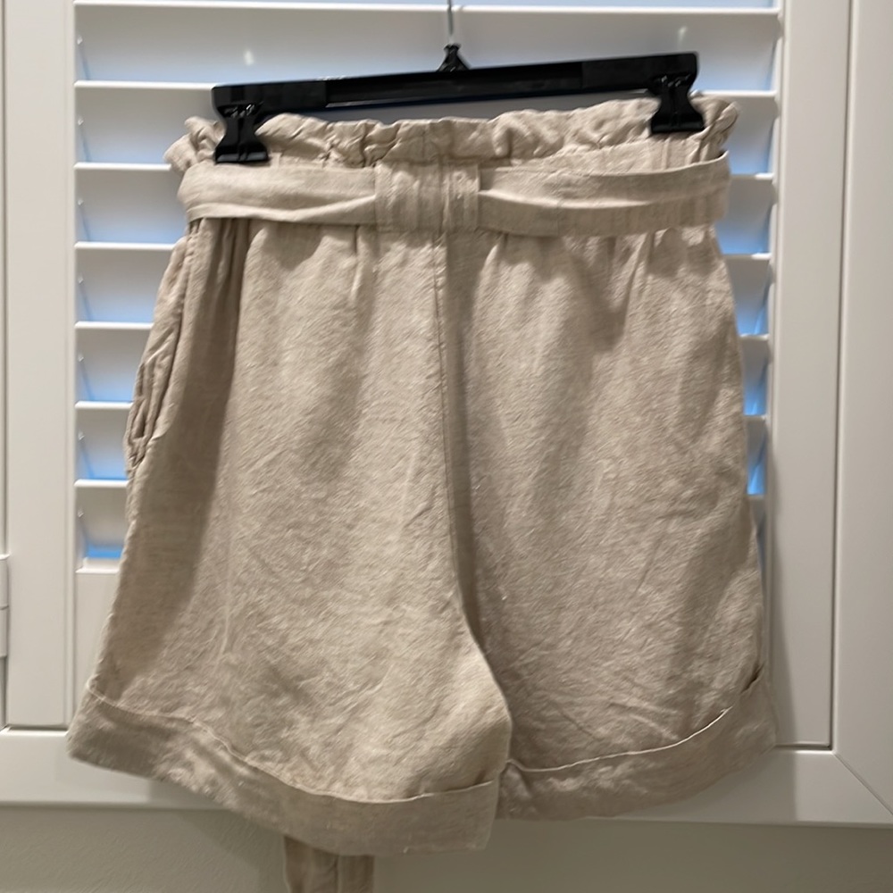 MNG MANGO Beige Linen High Waisted Paperbag Shorts - Picture 5 of 5